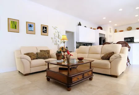 Finished open-concept living room and kitchen after Vero Beach whole-home remodel